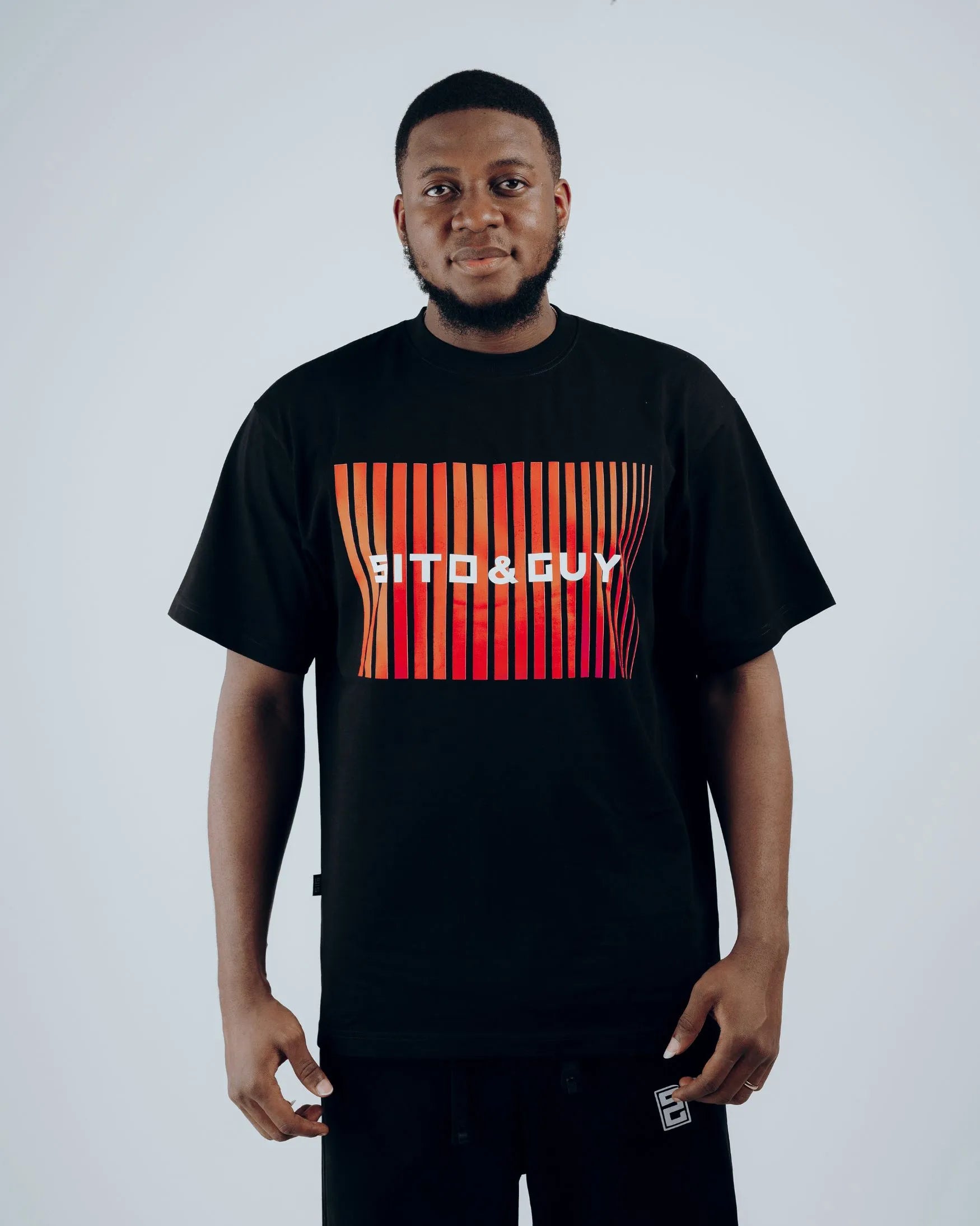 Red Gradient Grid T-Shirt in Black