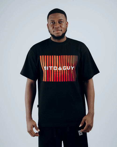 Red Gradient Grid T-Shirt in Black