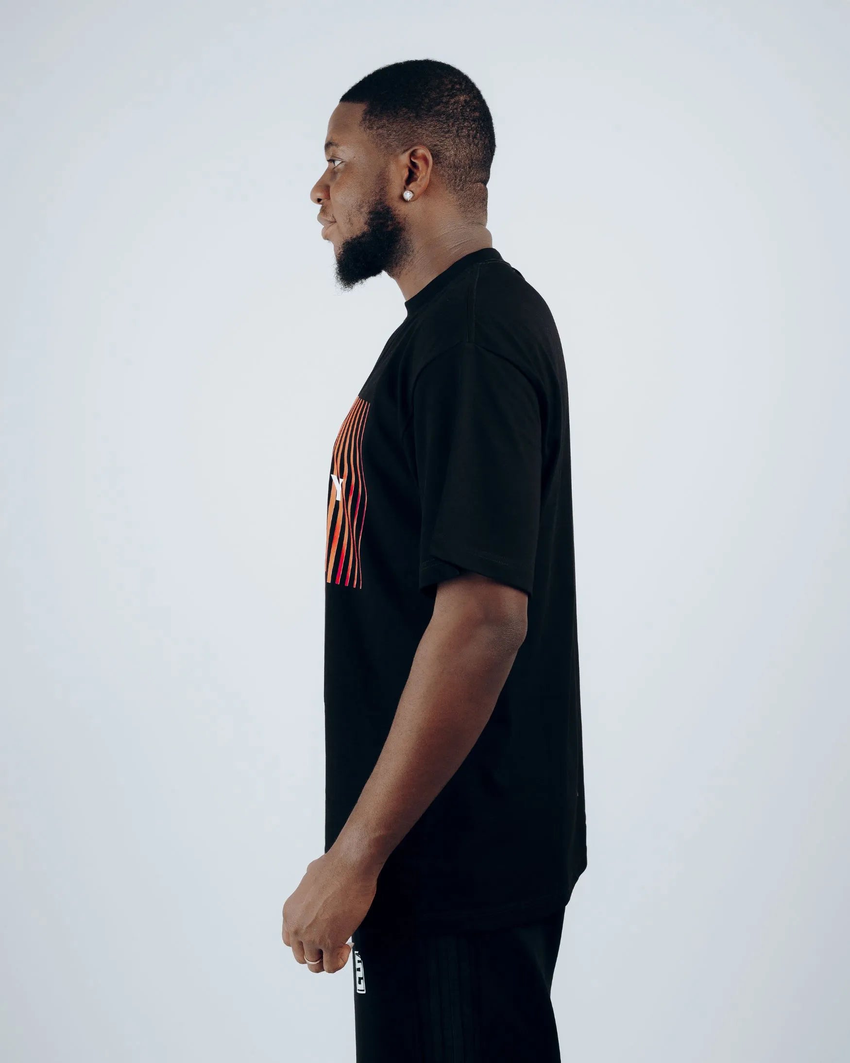 Red Gradient Grid T-Shirt in Black