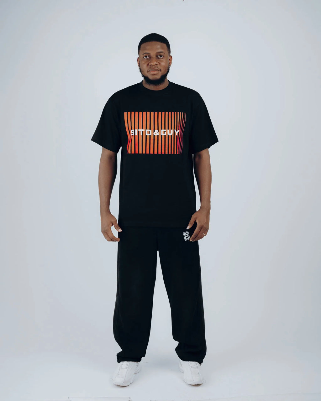 Red Gradient Grid T-Shirt in Black