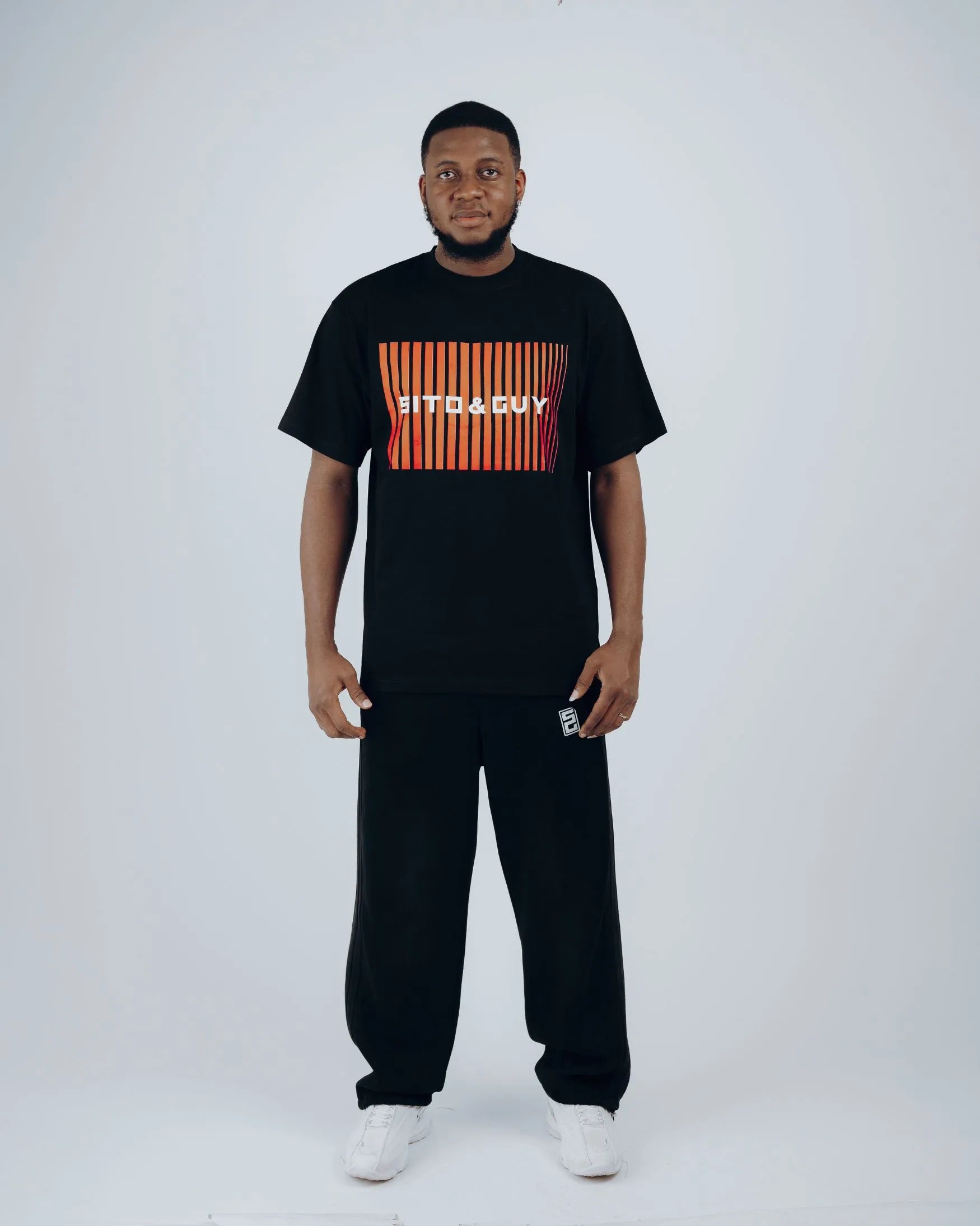 Red Gradient Grid T-Shirt in Black