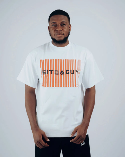 Red Gradient Grid T-Shirt in White